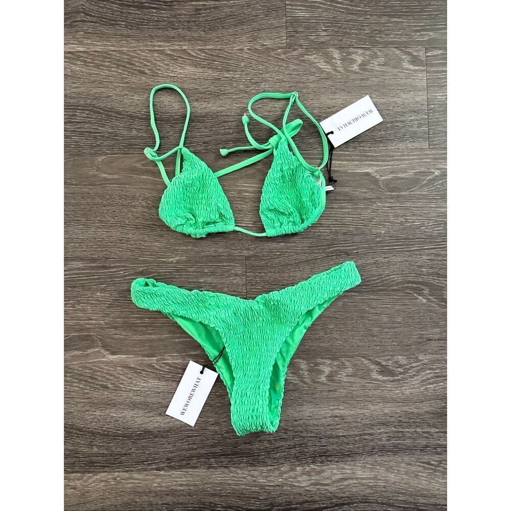 NWT WeWoreWhat x Revolve Bright Green Cooper Ruched Bikini Size XS $190 MSRP - Picture 2 of 5
